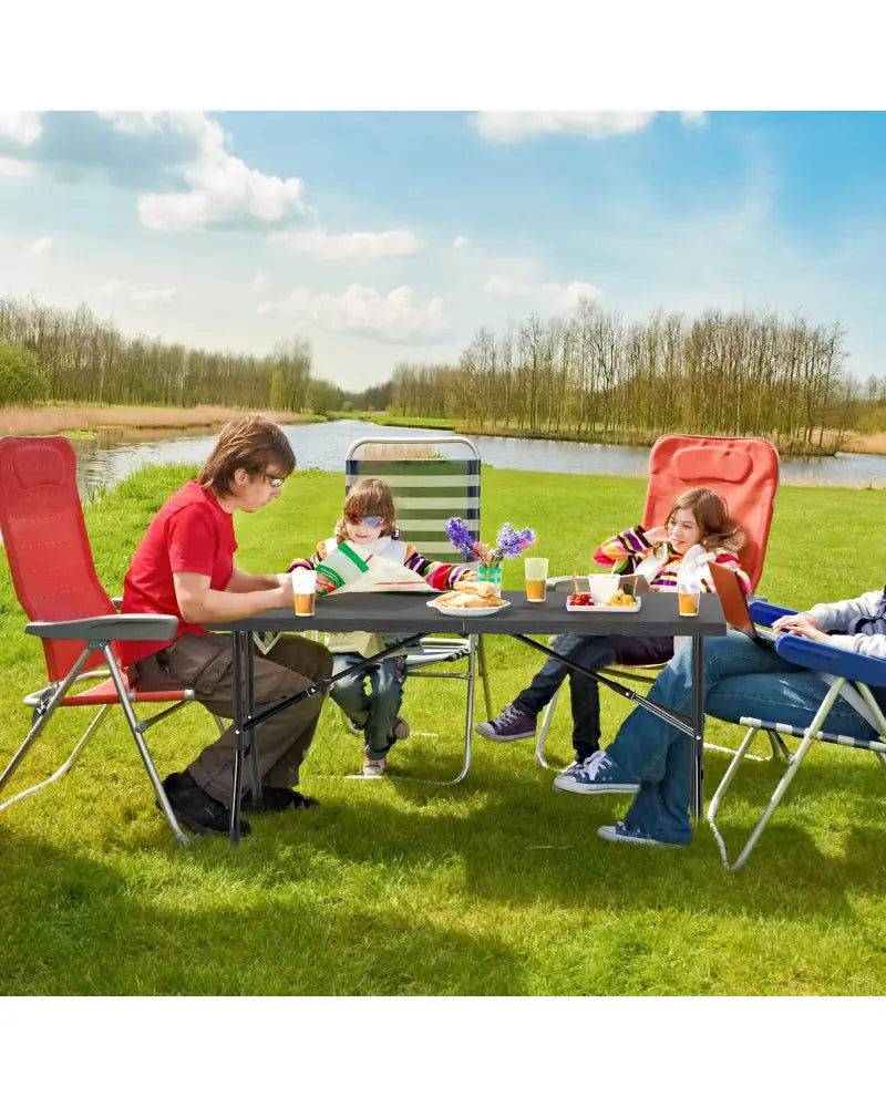 5FT Folding Picnic Table with Wood Grain HDPE Tabletop and Non-slip Foot Pads-Black - Black - Picnic Tables
