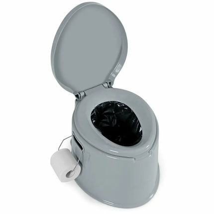 5L Portable Travel Toilet with Paper Holder for Outdoor - Gray - Outdoor
