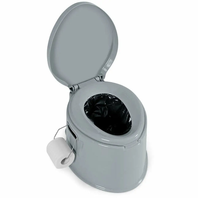 5L Portable Travel Toilet with Paper Holder for Outdoor - Gray - Outdoor