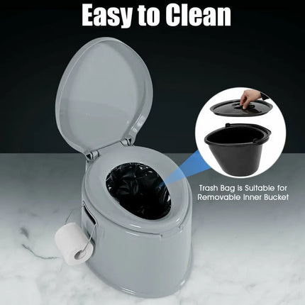 5L Portable Travel Toilet with Paper Holder for Outdoor - Gray - Outdoor