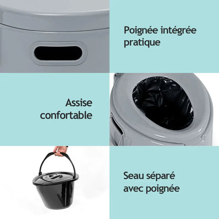 5L Portable Travel Toilet with Paper Holder for Outdoor - Gray - Outdoor