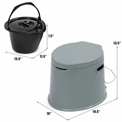 5L Portable Travel Toilet with Paper Holder for Outdoor - Gray - Outdoor