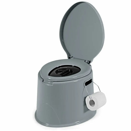 5L Portable Travel Toilet with Paper Holder for Outdoor - Gray - Outdoor