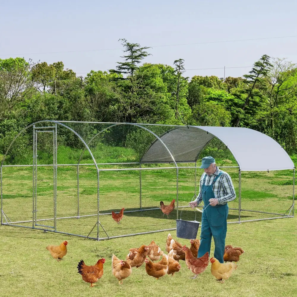 6.2 Feet/12.5 Feet/19 Feet Large Metal Chicken Coop Outdoor Galvanized Dome Cage with Cover-L - Black - Chicken Coops