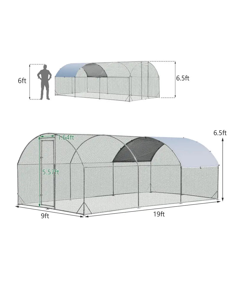 6.2 Feet/12.5 Feet/19 Feet Large Metal Chicken Coop Outdoor Galvanized Dome Cage with Cover-L - Black - Chicken Coops