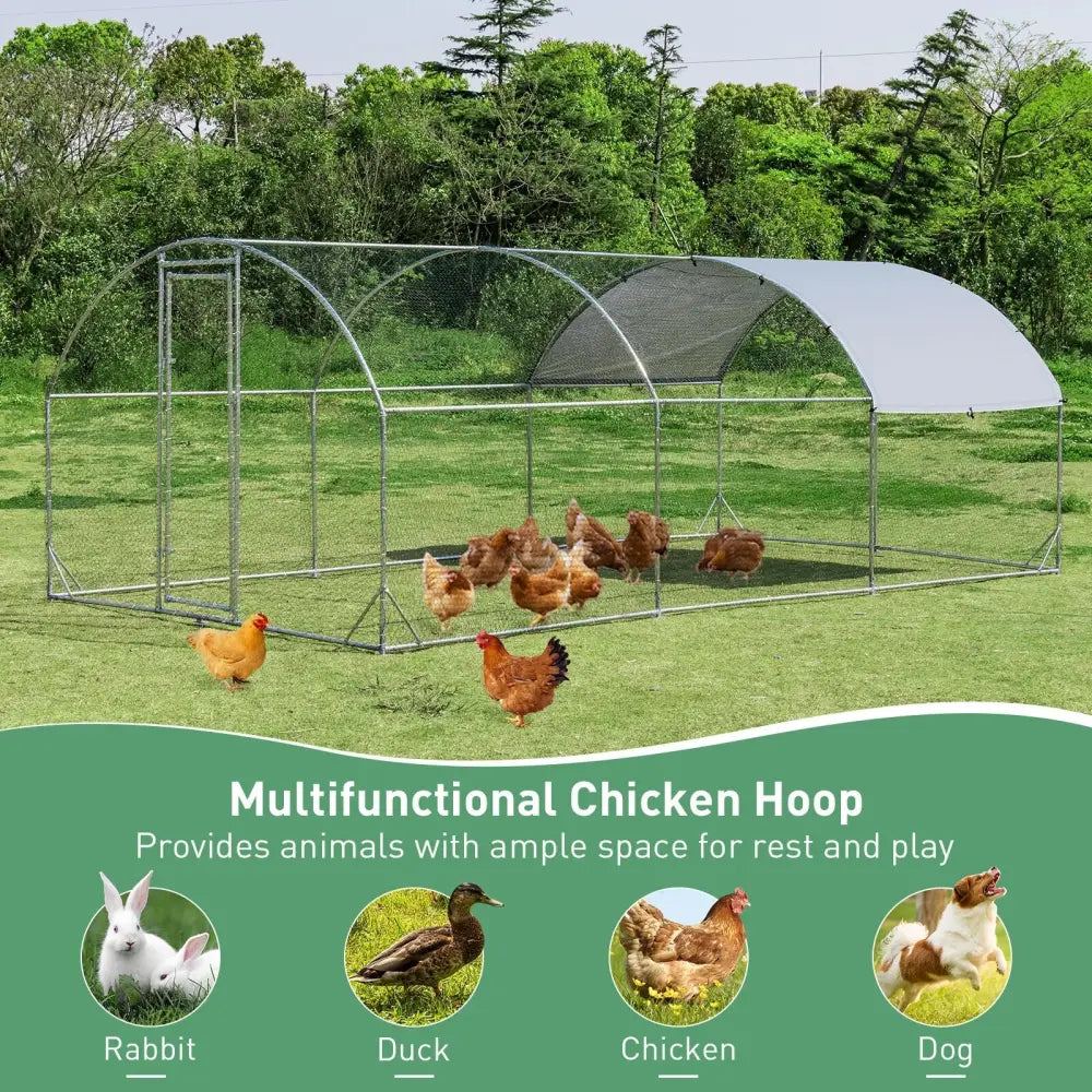 6.2 Feet/12.5 Feet/19 Feet Large Metal Chicken Coop Outdoor Galvanized Dome Cage with Cover-L - Black - Chicken Coops