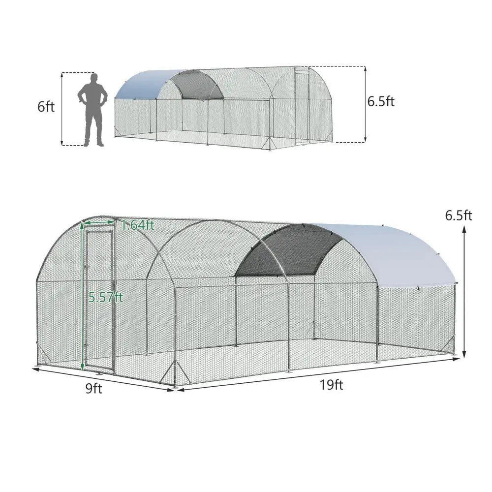 6.2 Feet/12.5 Feet/19 Feet Large Metal Chicken Coop Outdoor Galvanized Dome Cage with Cover-L - Black - Chicken Coops