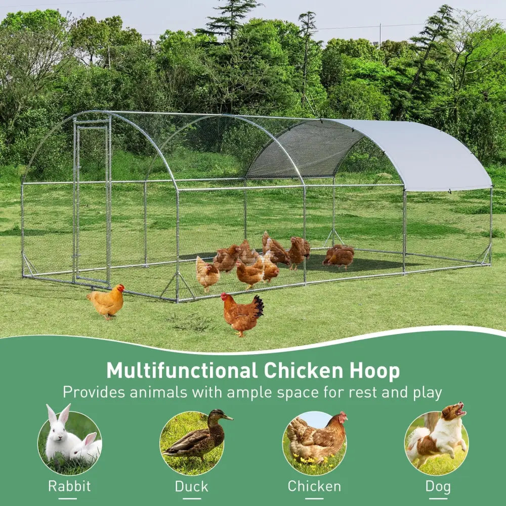 6.2 Feet/12.5 Feet/19 Feet Large Metal Chicken Coop Outdoor Galvanized Dome Cage with Cover-L - Black - Chicken Coops