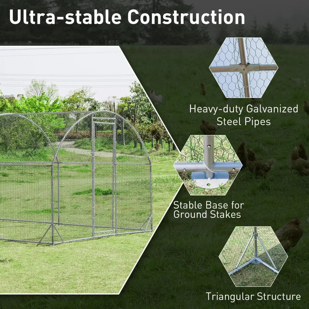 6.2 Feet/12.5 Feet/19 Feet Large Metal Chicken Coop Outdoor Galvanized Dome Cage with Cover-L - Black - Chicken Coops