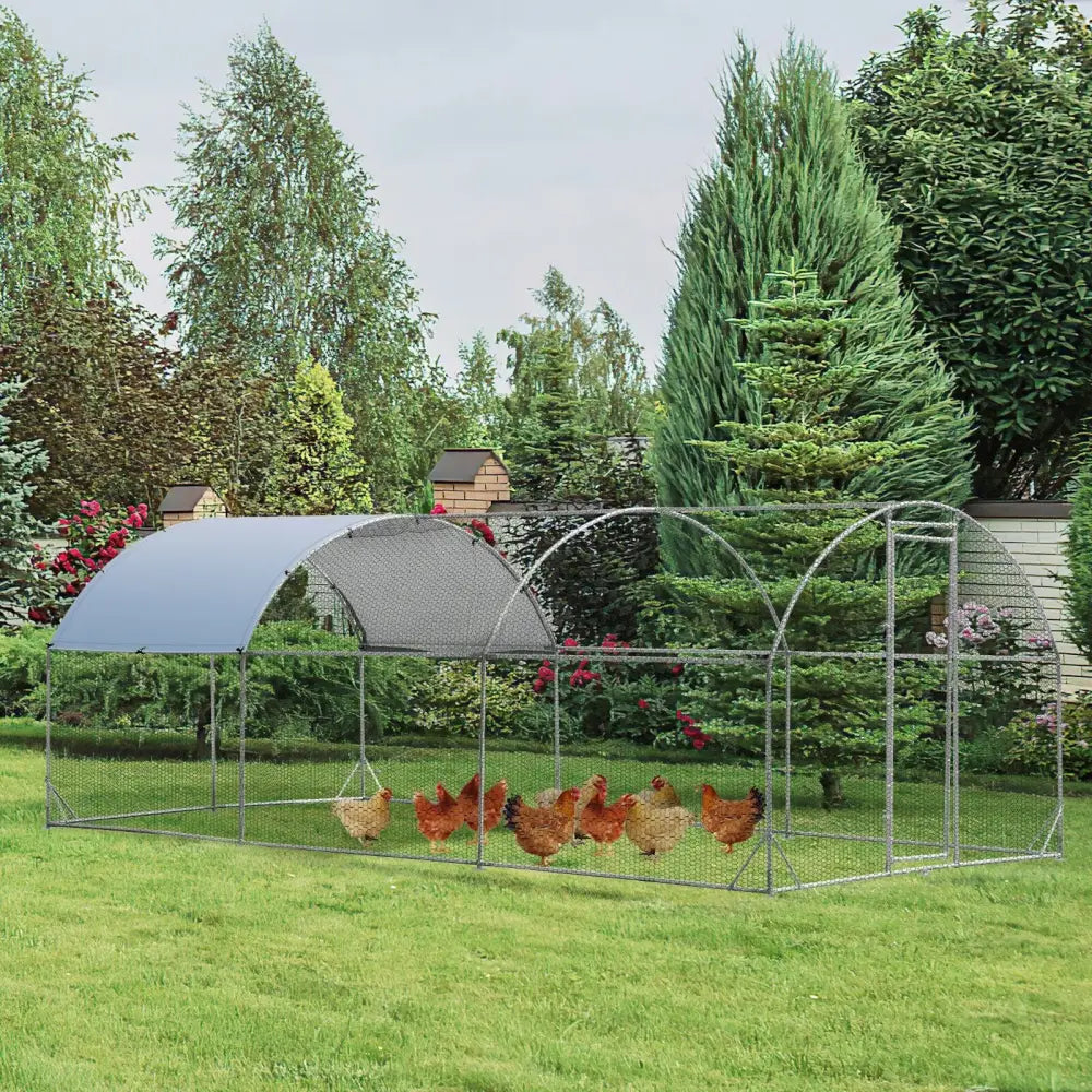 6.2 Feet/12.5 Feet/19 Feet Large Metal Chicken Coop Outdoor Galvanized Dome Cage with Cover-L - Black - Chicken Coops