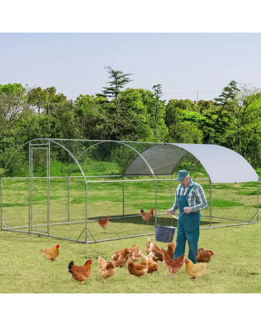 6.2 Feet/12.5 Feet/19 Feet Large Metal Chicken Coop Outdoor Galvanized Dome Cage with Cover-L - Black - Chicken Coops