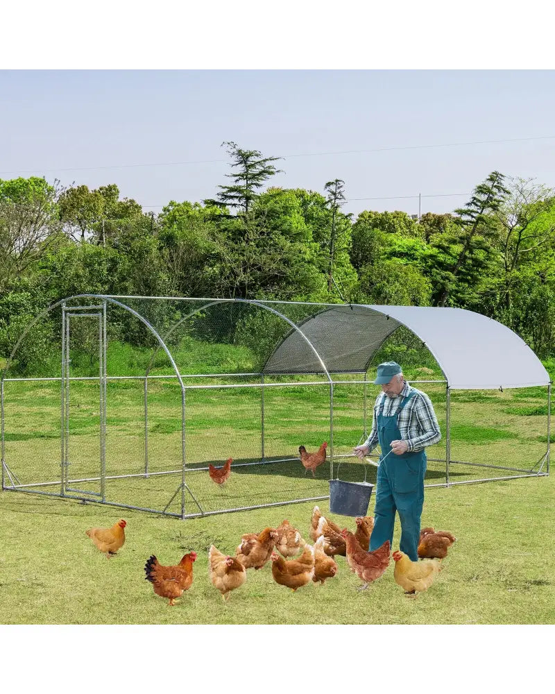 6.2 Feet/12.5 Feet/19 Feet Large Metal Chicken Coop Outdoor Galvanized Dome Cage with Cover-L - Black - Chicken Coops