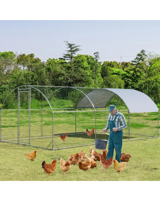 6.2 Feet/12.5 Feet/19 Feet Large Metal Chicken Coop Outdoor Galvanized Dome Cage with Cover-L - Black - Chicken Coops