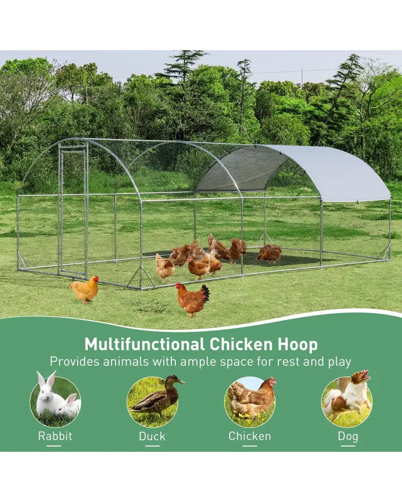 6.2 Feet/12.5 Feet/19 Feet Large Metal Chicken Coop Outdoor Galvanized Dome Cage with Cover-L - Black - Chicken Coops
