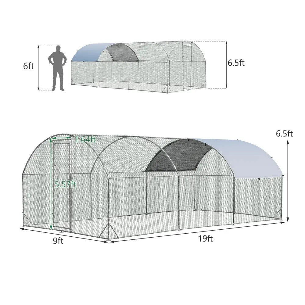 6.2 Feet/12.5 Feet/19 Feet Large Metal Chicken Coop Outdoor Galvanized Dome Cage with Cover-L - Black - Chicken Coops