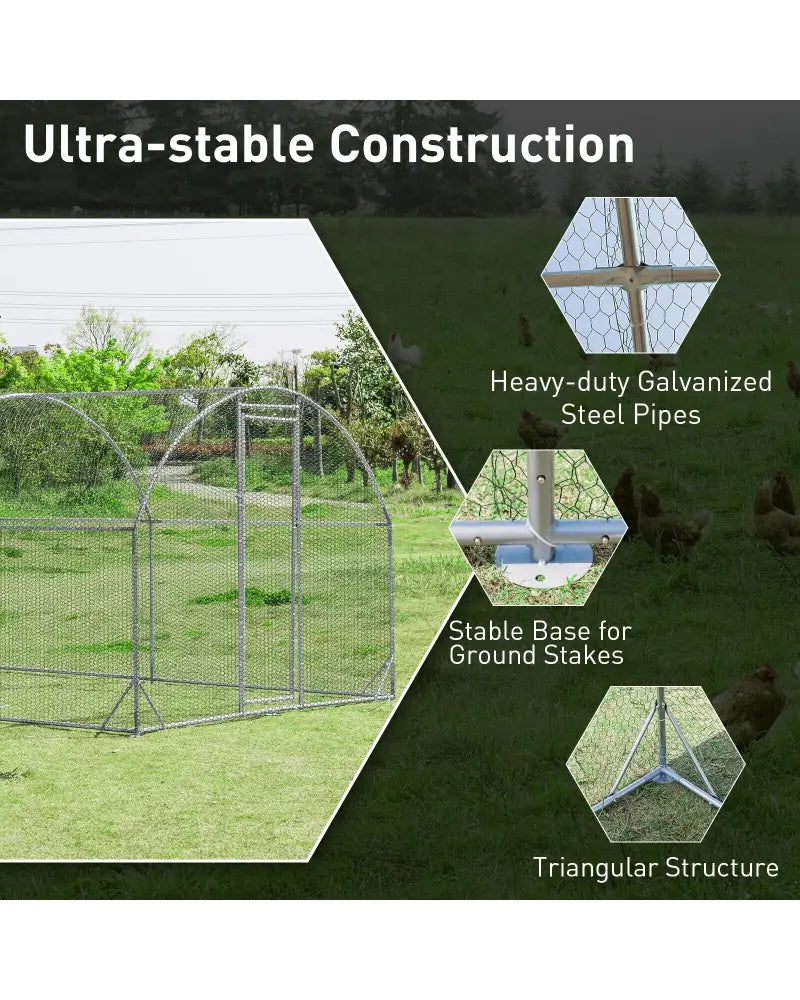 6.2 Feet/12.5 Feet/19 Feet Large Metal Chicken Coop Outdoor Galvanized Dome Cage with Cover-L - Black - Chicken Coops