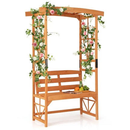 6.2 Feet Tall Patio Garden Arbor with Pergola and 2-Seat Bench for Garden Lawn Backyard Decoration-Yellow - Yellow