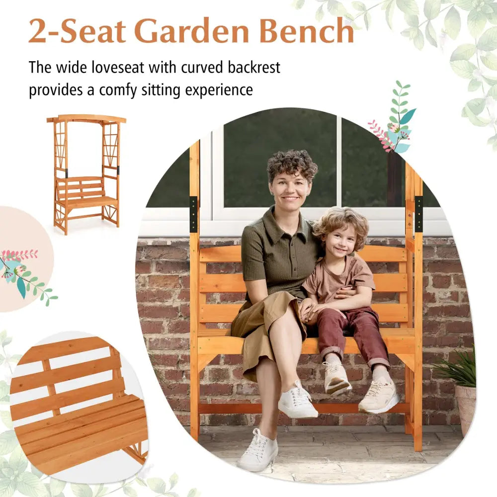 6.2 Feet Tall Patio Garden Arbor with Pergola and 2-Seat Bench for Garden Lawn Backyard Decoration-Yellow - Yellow