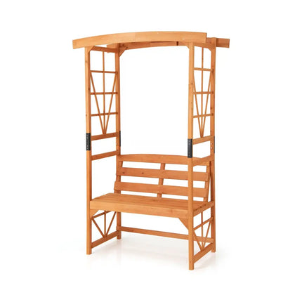 6.2 Feet Tall Patio Garden Arbor with Pergola and 2-Seat Bench for Garden Lawn Backyard Decoration-Yellow - Yellow