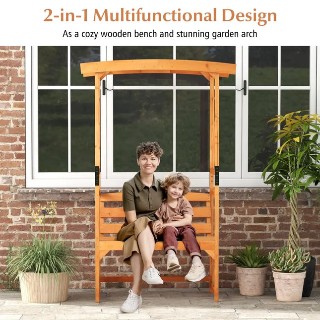 6.2 Feet Tall Patio Garden Arbor with Pergola and 2-Seat Bench for Garden Lawn Backyard Decoration-Yellow - Yellow