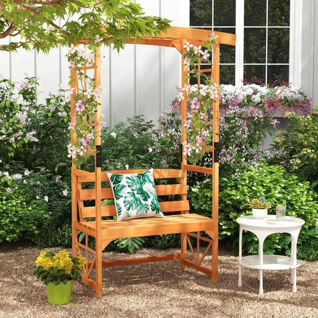 6.2 Feet Tall Patio Garden Arbor with Pergola and 2-Seat Bench for Garden Lawn Backyard Decoration-Yellow - Yellow