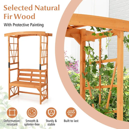 6.2 Feet Tall Patio Garden Arbor with Pergola and 2-Seat Bench for Garden Lawn Backyard Decoration-Yellow - Yellow