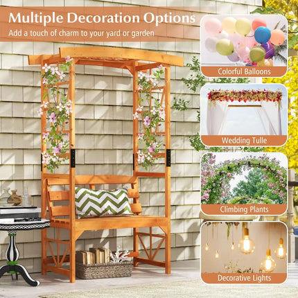 6.2 Feet Tall Patio Garden Arbor with Pergola and 2-Seat Bench for Garden Lawn Backyard Decoration-Yellow - Yellow