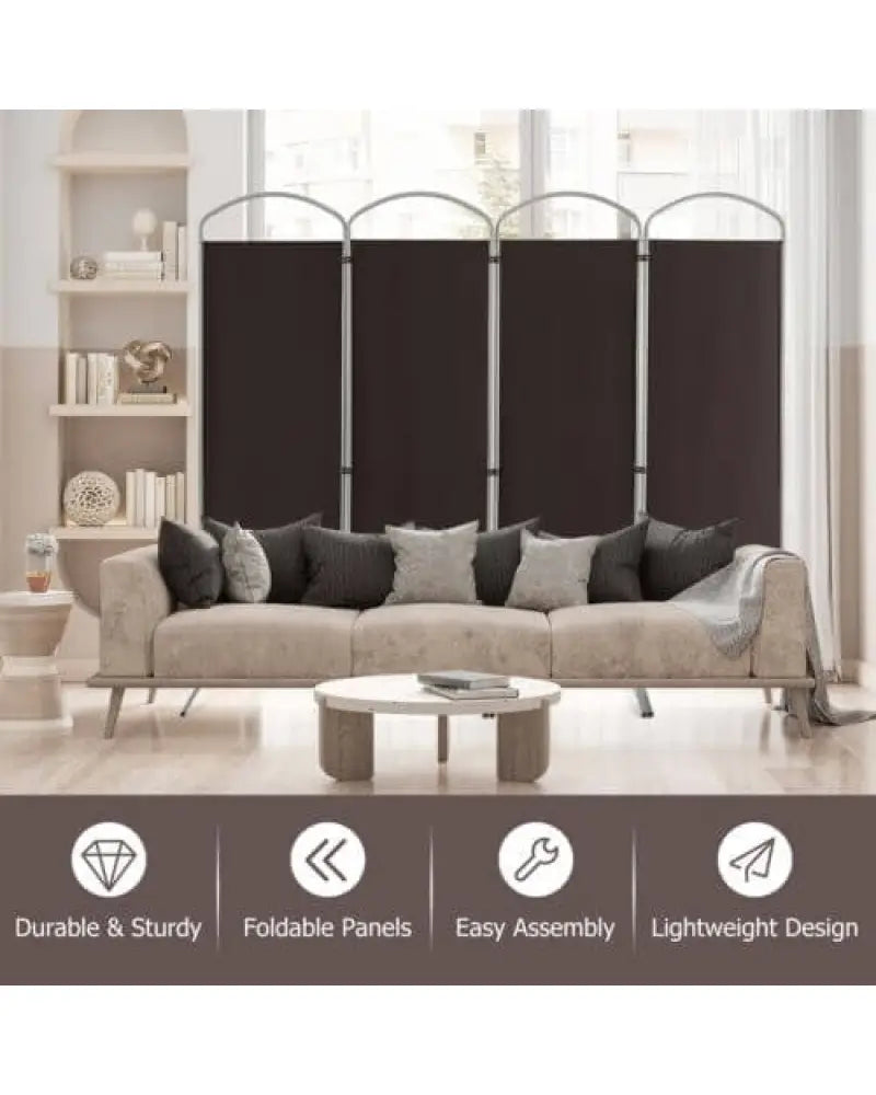 6.2Ft Folding 4-Panel Room Divider for Home Office Living Room -Brown - Brown - Room Dividers