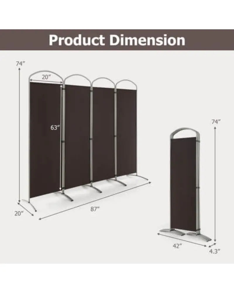 6.2Ft Folding 4-Panel Room Divider for Home Office Living Room -Brown - Brown - Room Dividers