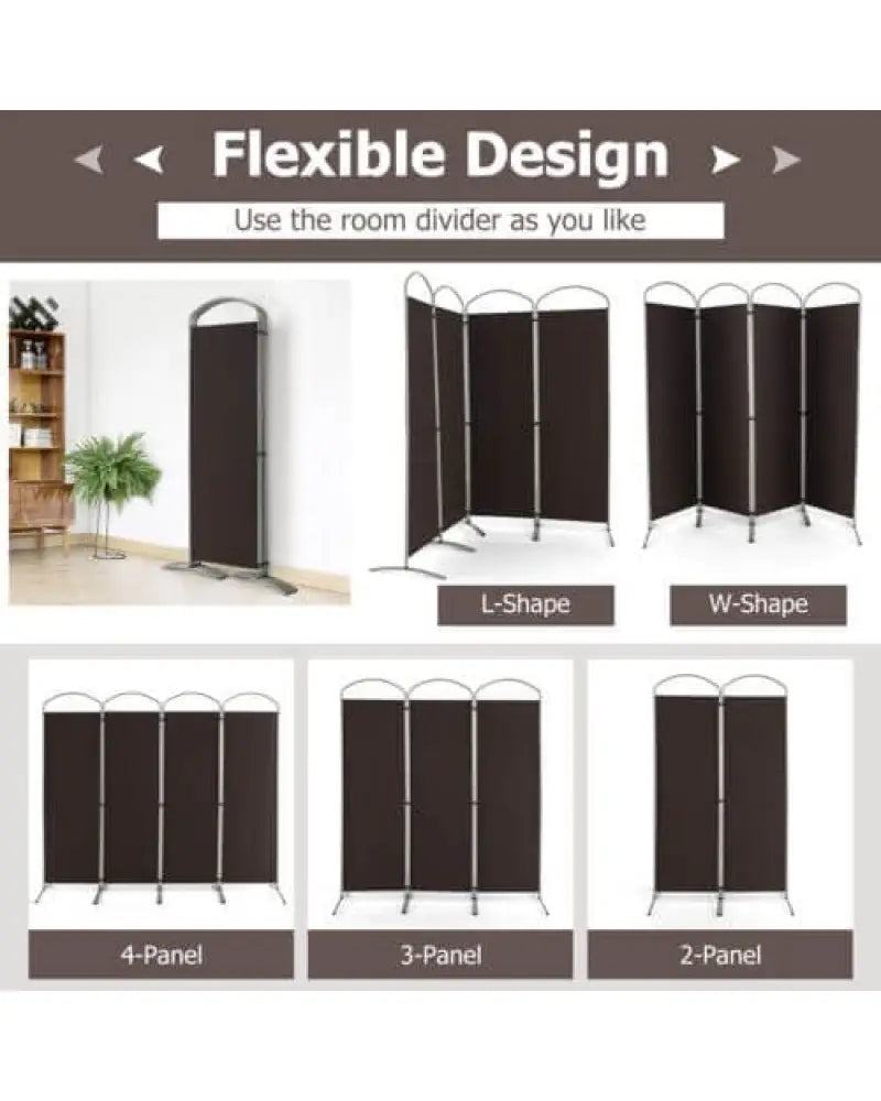 6.2Ft Folding 4-Panel Room Divider for Home Office Living Room -Brown - Brown - Room Dividers