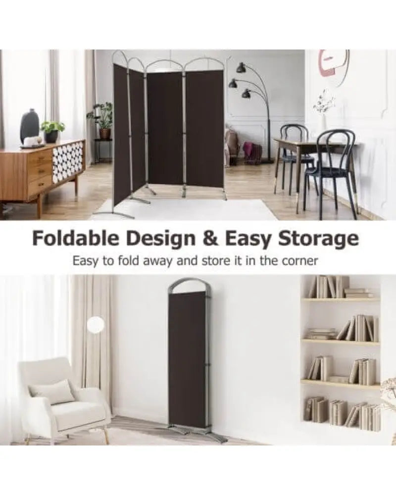 6.2Ft Folding 4-Panel Room Divider for Home Office Living Room -Brown - Brown - Room Dividers
