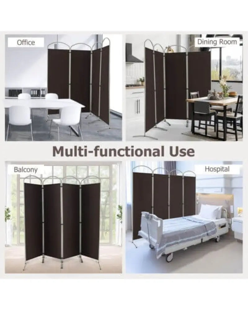 6.2Ft Folding 4-Panel Room Divider for Home Office Living Room -Brown - Brown - Room Dividers