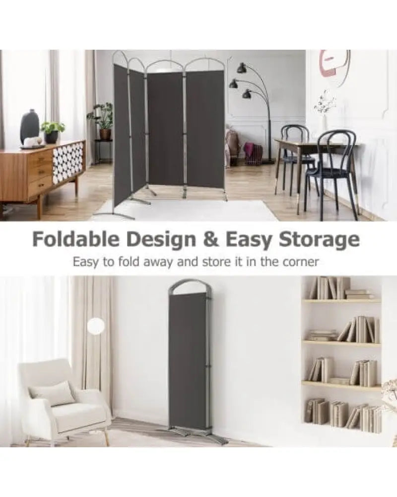 6.2Ft Folding 4-Panel Room Divider for Home Office Living Room -Gray - Gray - Room Dividers