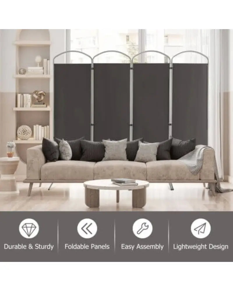 6.2Ft Folding 4-Panel Room Divider for Home Office Living Room -Gray - Gray - Room Dividers