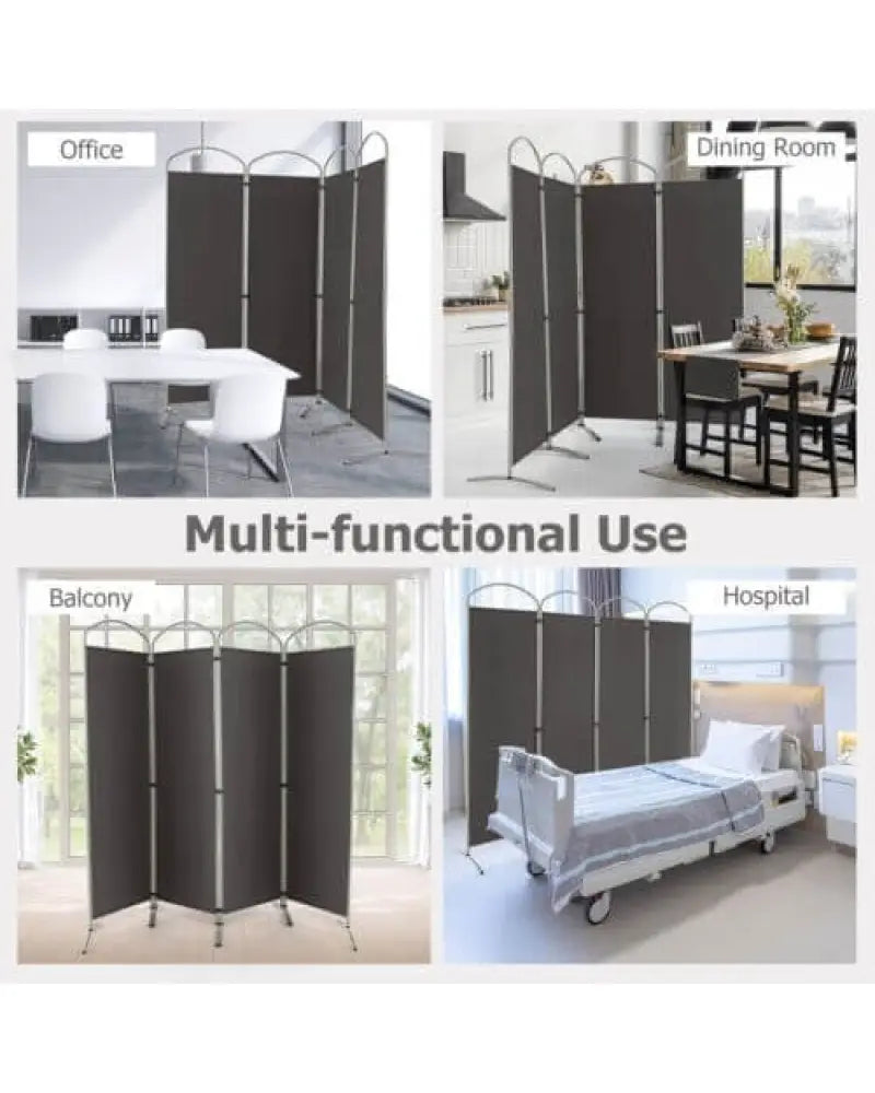 6.2Ft Folding 4-Panel Room Divider for Home Office Living Room -Gray - Gray - Room Dividers