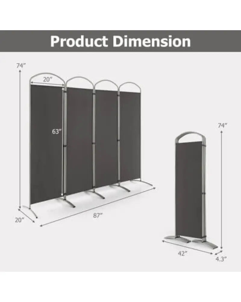 6.2Ft Folding 4-Panel Room Divider for Home Office Living Room -Gray - Gray - Room Dividers