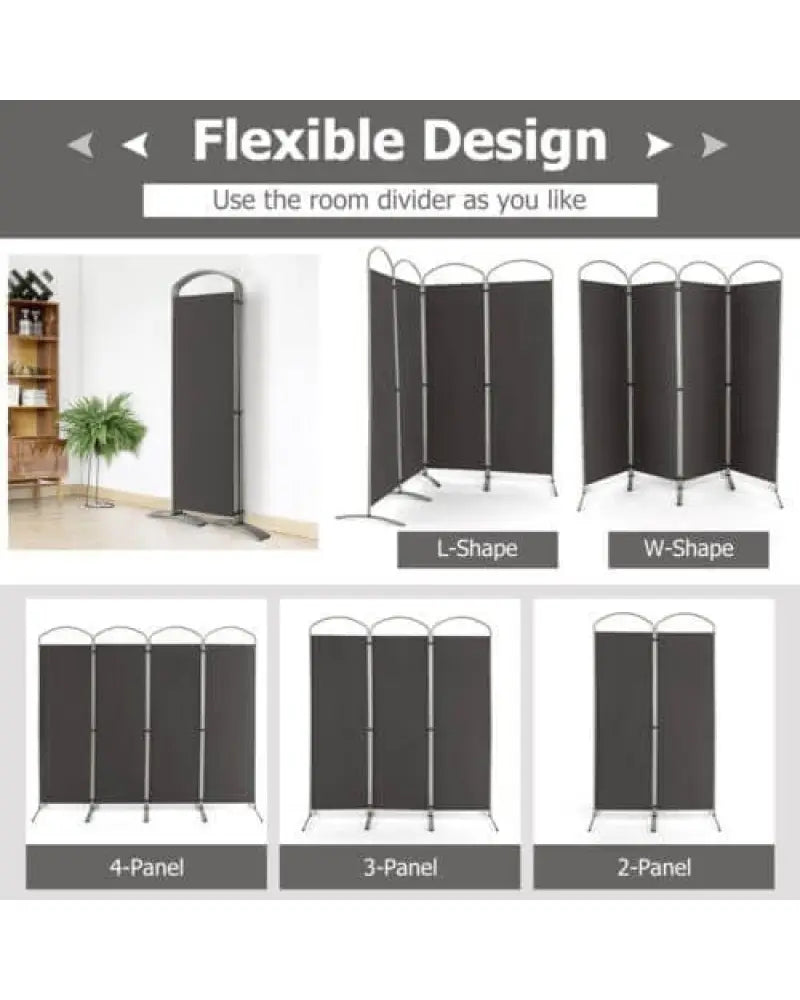 6.2Ft Folding 4-Panel Room Divider for Home Office Living Room -Gray - Gray - Room Dividers
