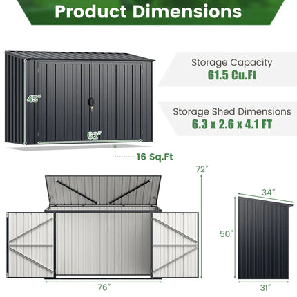 6.3 x 2.8 FT Metal Outdoor Storage Shed Rustproof Steel Tool Shed with Lockable Door-Gray - Gray - Sheds & Outdoor