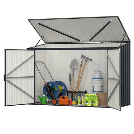 6.3 x 2.8 FT Metal Outdoor Storage Shed Rustproof Steel Tool Shed with Lockable Door-Gray - Gray - Sheds & Outdoor