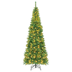 6.5’ / 7.5’ Pre-Lit Hinged Artificial Pencil Christmas Tree-7.5 ft - Green - Christmas