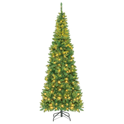 6.5’ / 7.5’ Pre-Lit Hinged Artificial Pencil Christmas Tree-7.5 ft - Green - Christmas