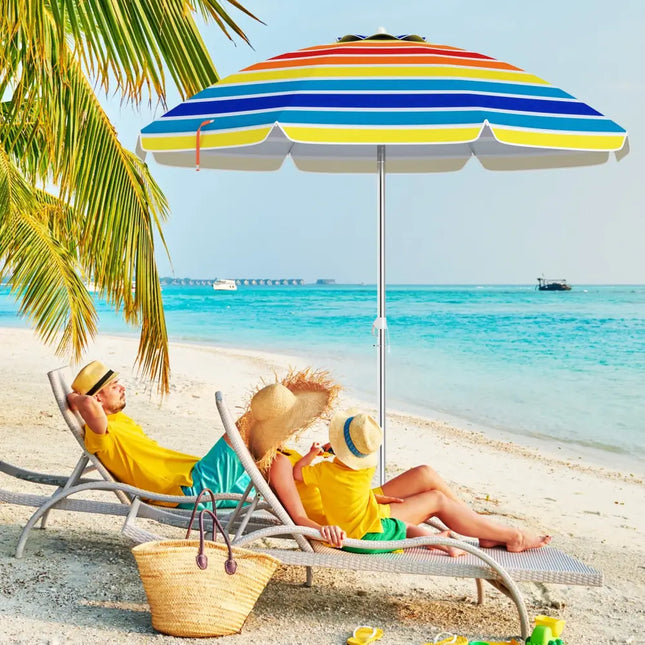 6.5 Feet Beach Umbrella with Carry Bag without Weight Base-Multicolor - Multicolor - Outdoor Umbrellas