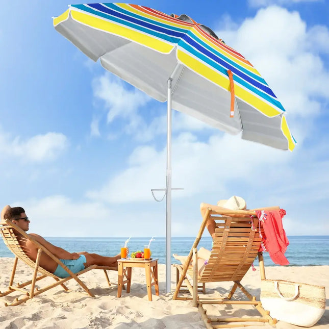 6.5 Feet Beach Umbrella with Carry Bag without Weight Base-Multicolor - Multicolor - Outdoor Umbrellas