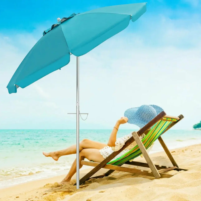 6.5 Feet Beach Umbrella with Sun Shade and Carry Bag without Weight Base-Blue - Blue - Outdoor Umbrellas