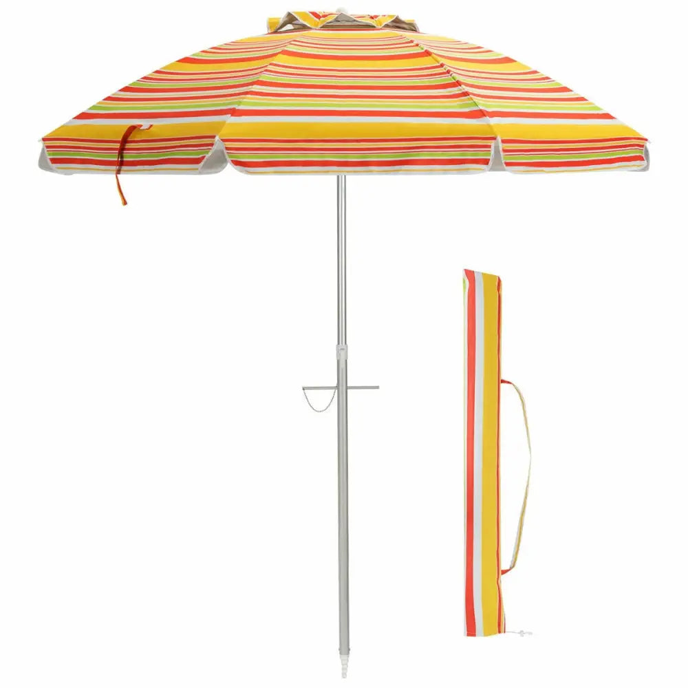 6.5 Feet Beach Umbrella with Sun Shade and Carry Bag without Weight Base-Orange - Orange - Outdoor Umbrellas