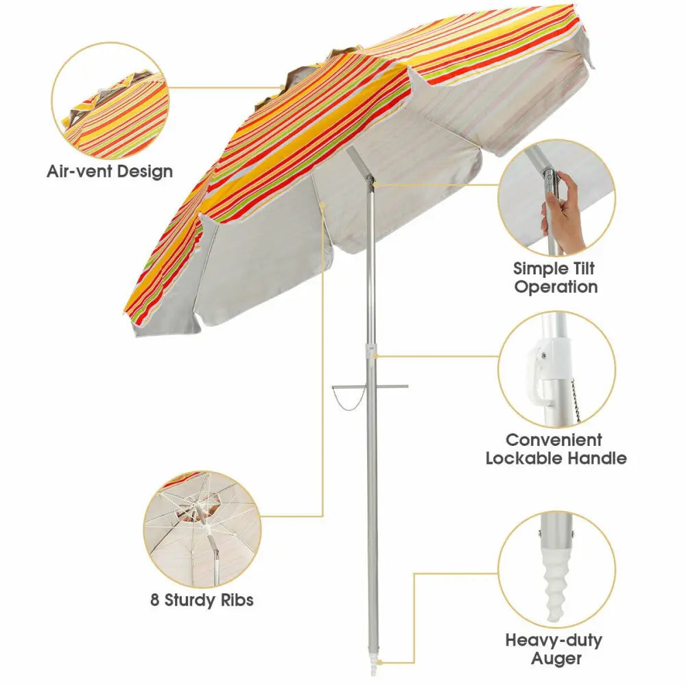 6.5 Feet Beach Umbrella with Sun Shade and Carry Bag without Weight Base-Orange - Orange - Outdoor Umbrellas