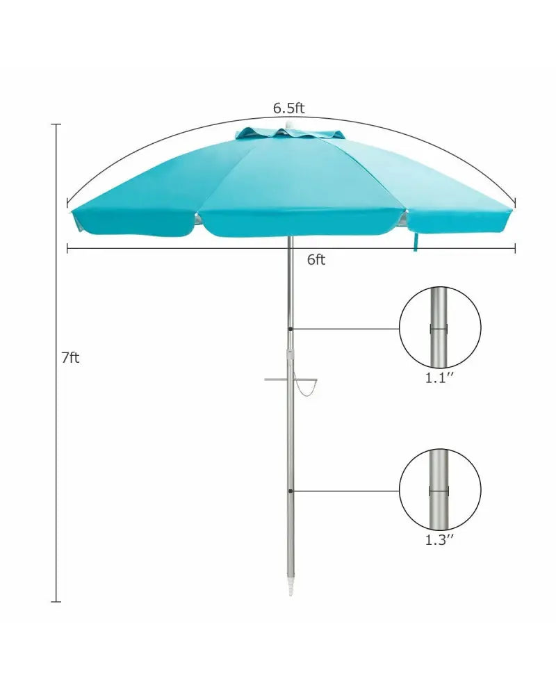 6.5 Feet Beach Umbrella with Sun Shade and Carry Bag without Weight Base-Blue - Blue - Outdoor Umbrellas
