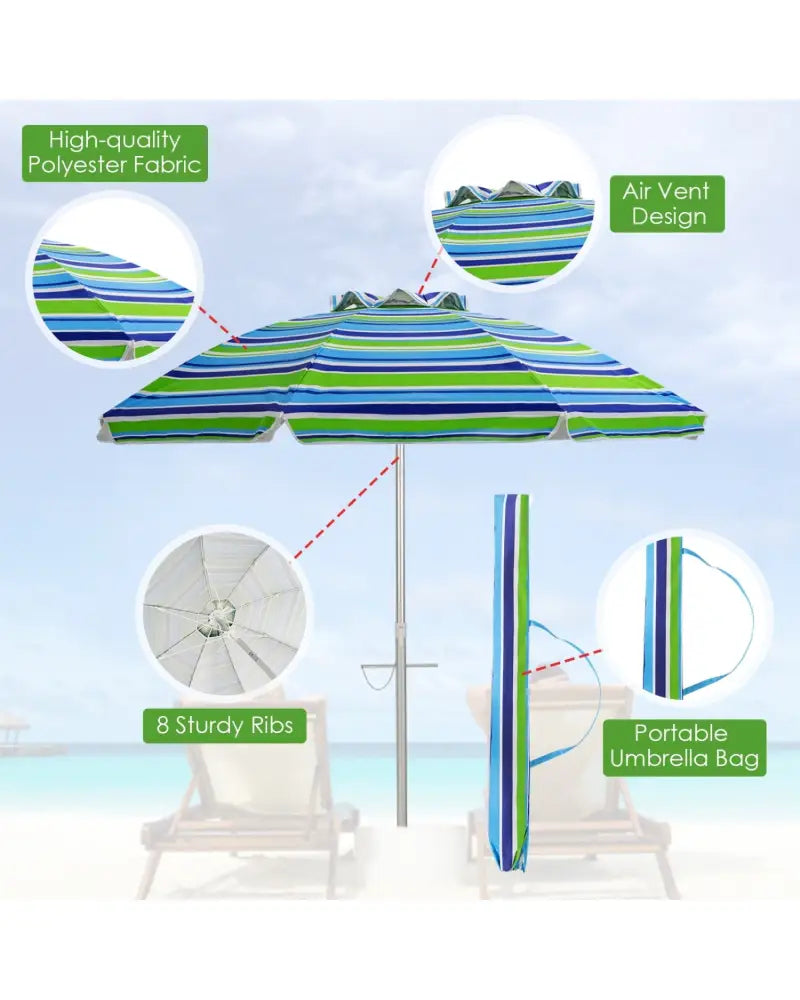 6.5 Feet Beach Umbrella with Sun Shade and Carry Bag without Weight Base-Green - Green - Outdoor Umbrellas
