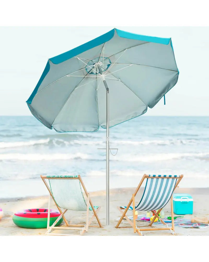 6.5 Feet Beach Umbrella with Sun Shade and Carry Bag without Weight Base-Blue - Blue - Outdoor Umbrellas