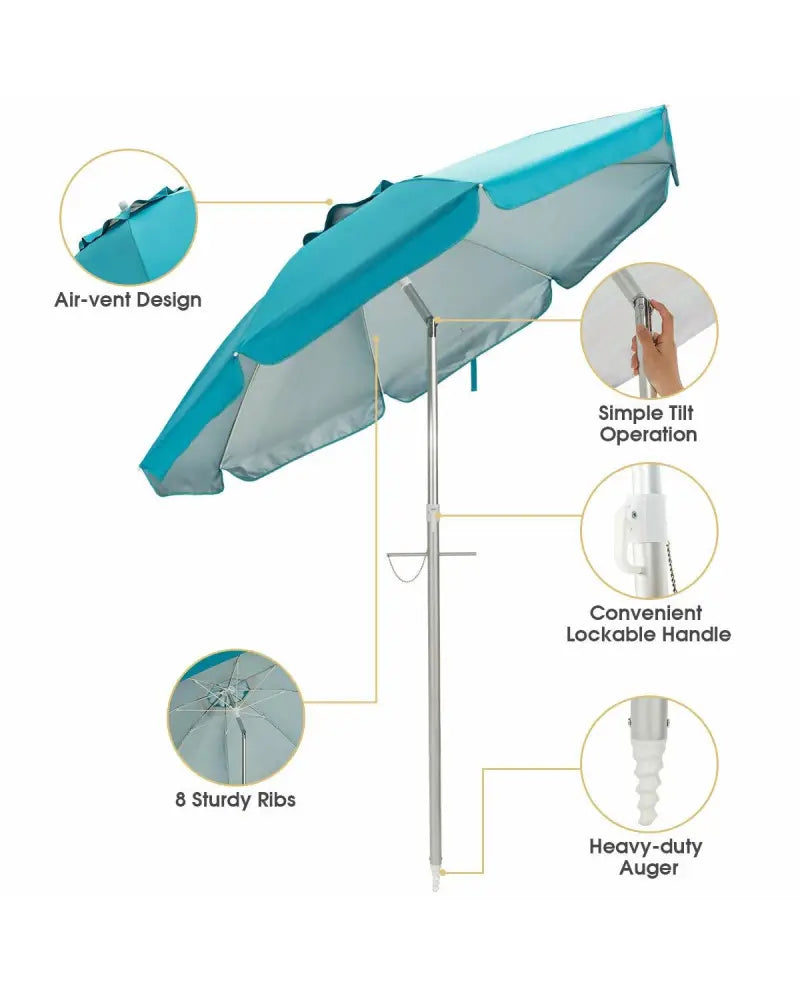 6.5 Feet Beach Umbrella with Sun Shade and Carry Bag without Weight Base-Blue - Blue - Outdoor Umbrellas